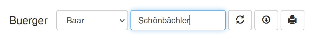 Suchmaske des Bürgerregisters