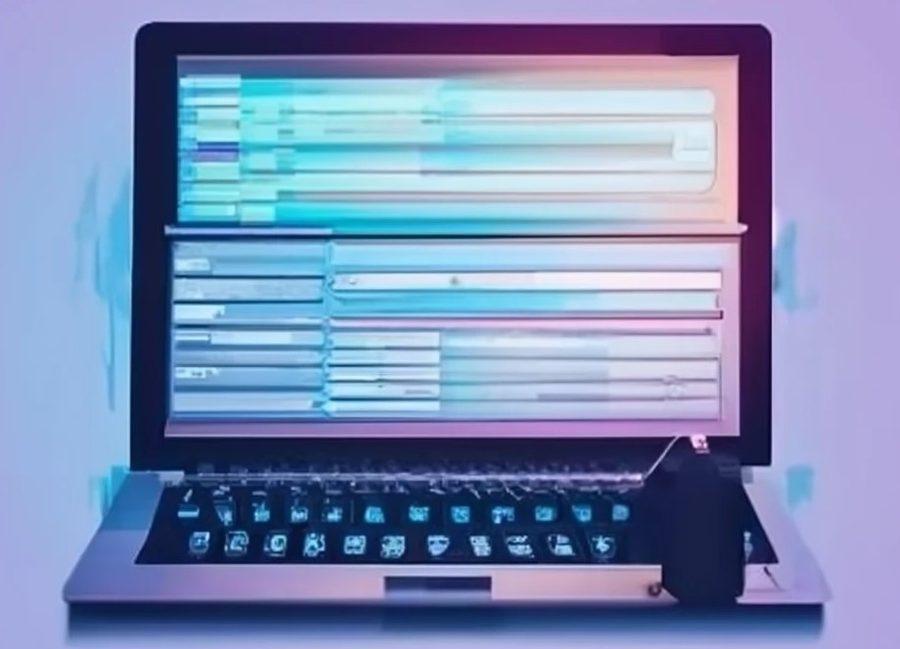 Laptop mit Entwicklungsumgebung und KI-Unterstützung