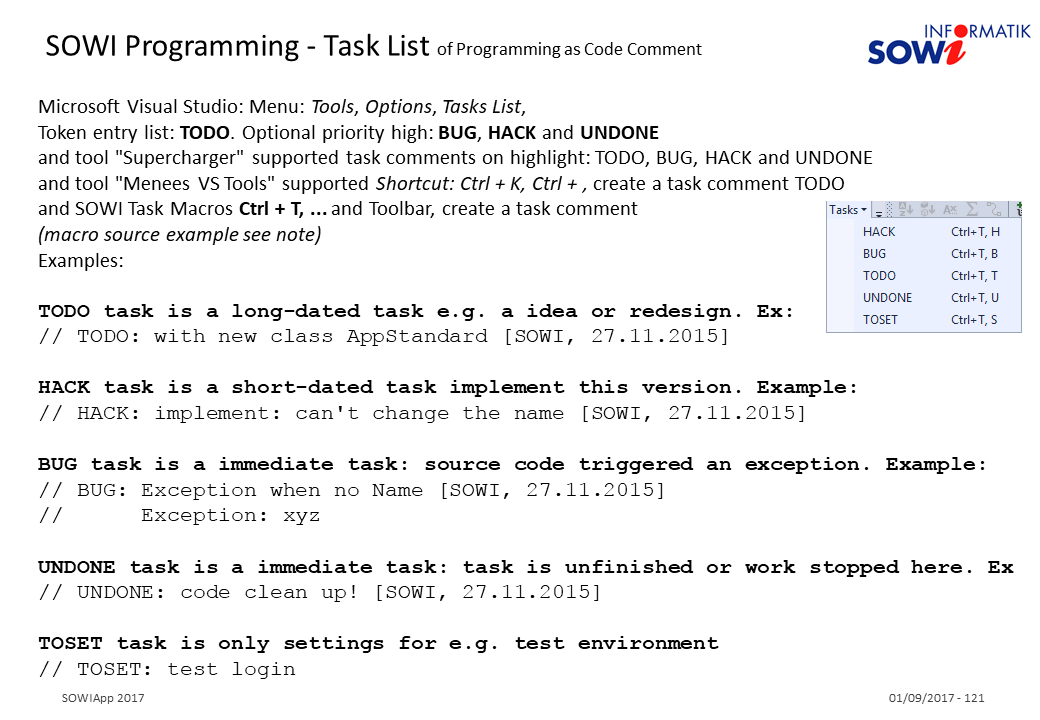 SOWIProgramming Task List