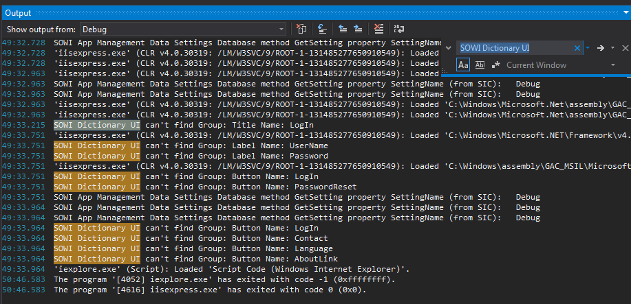 Screen Output Debug DictionaryUI