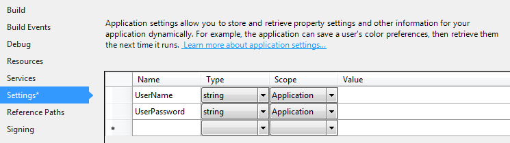 Screen Test Project Properties Settings